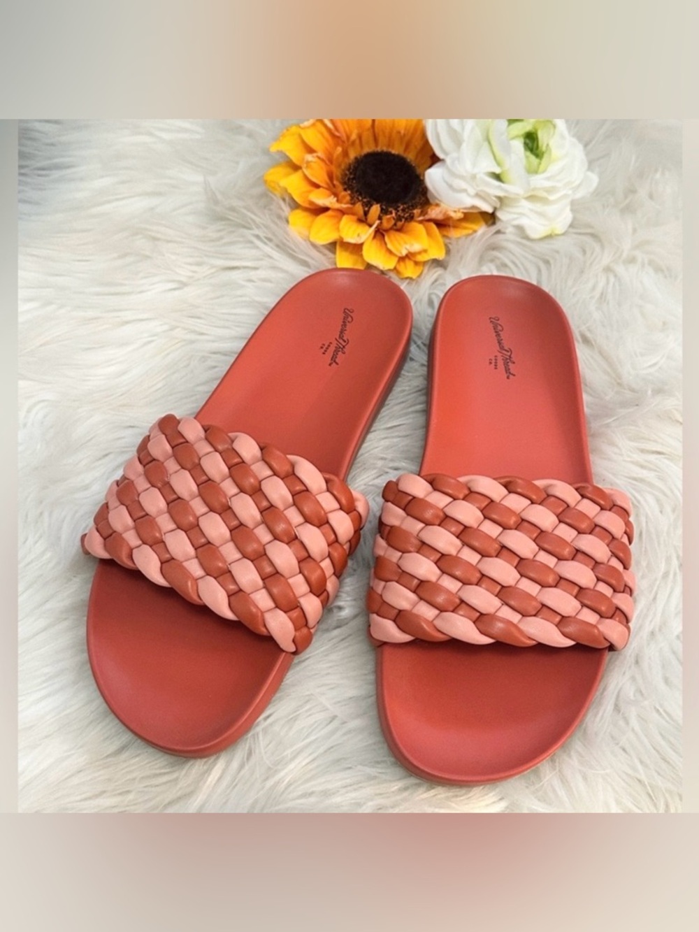Women's Braided Slide Flat Sandals Orange and Peach Sz 8